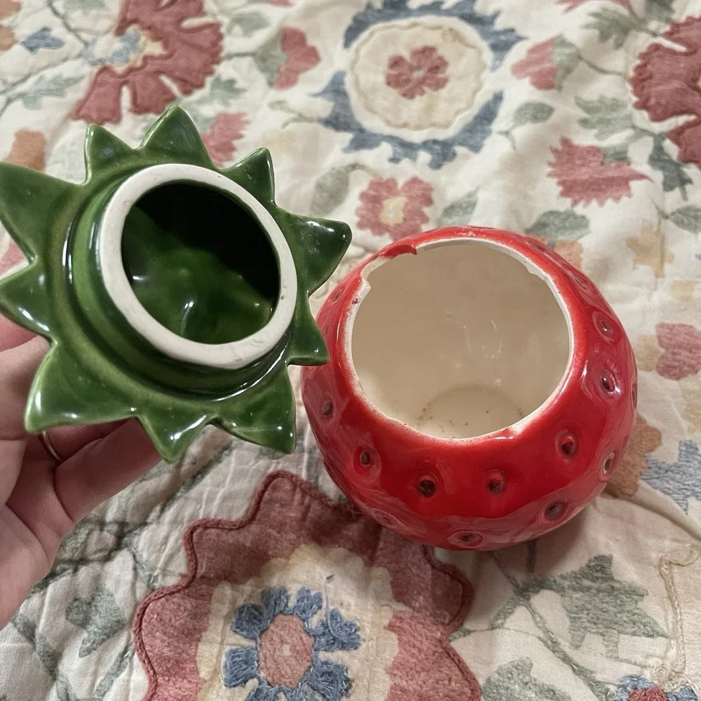 Vtg Ceramic Strawberry Jar With Lid Japan Cottagecore Trinket Jar Farm Granny